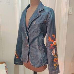 Yank Floral Embroidered denim Blazer L